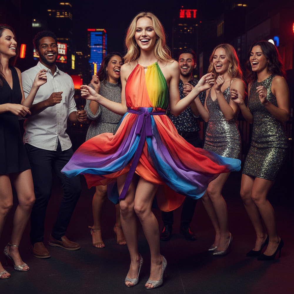 New York & Company Dress Halter Large Rainbow Gold-Tone Neckline Chain